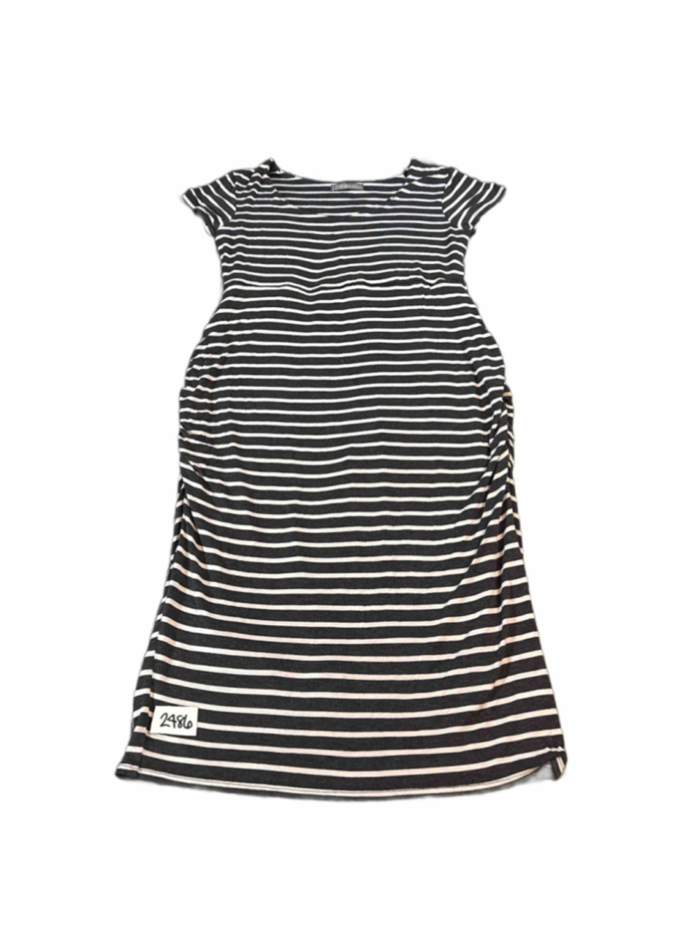 Women's Loveappella Striped Midi Dress Black White Size L